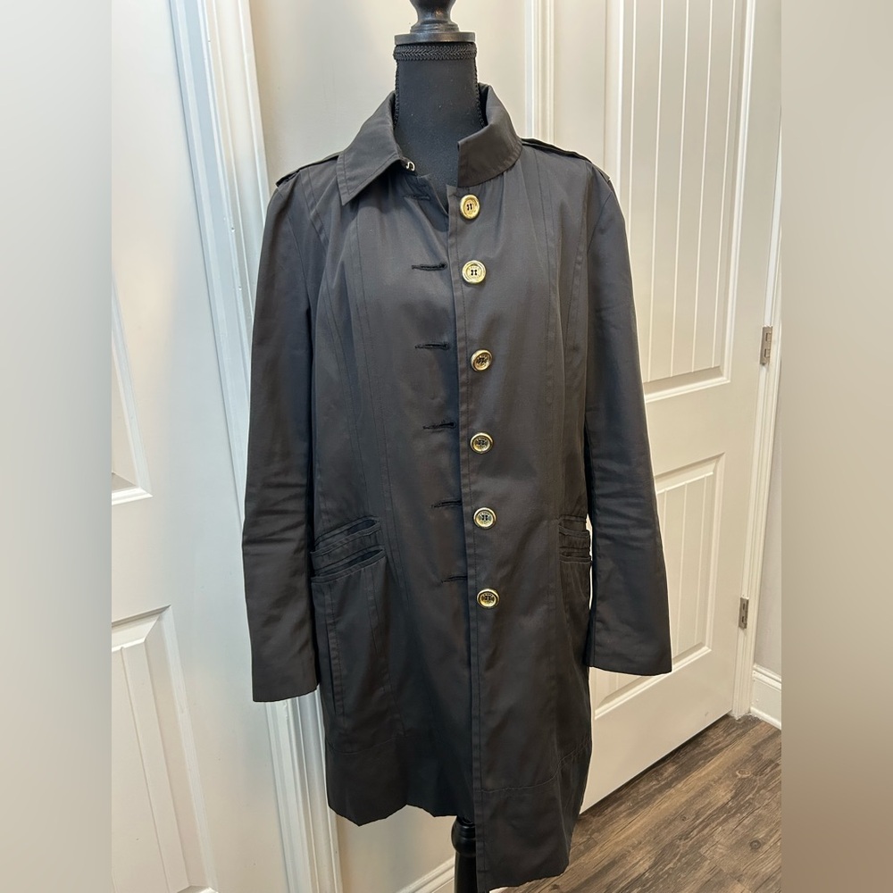 Pelle Studio Black Trench Coat with Gold Buttons‎